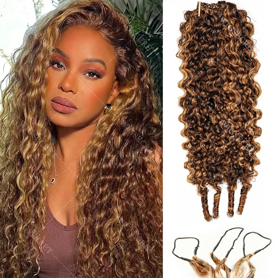 Honey Blonde Highlight Burmese Curly Crochet Human Hair For Braids Pre-Separated Knotless Ombre Miracle Knots Feather Human Hair 1