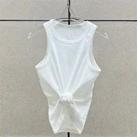 Femmes t-shirts nouveau torsadé fleur noué haut sans manches pour l'été 2025 élastique mince pur coton femmes gilet corset haut court 1