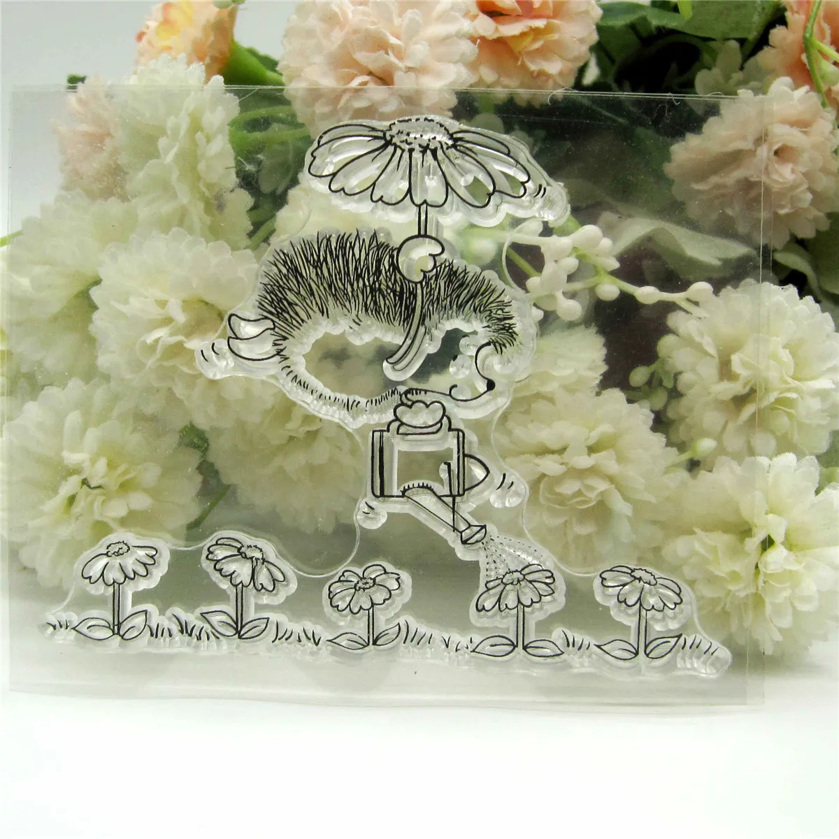 Transparent Silicone Rubber Stamp and Metal Die Sheet Cling Hedgehog Water Flowers DIY Scrapbooking Cute Pattern Photo