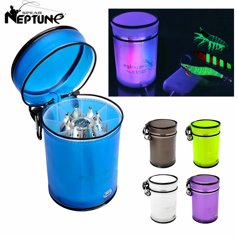Boîte de rangement pêche UV pour leurres lumineux - Coffret équipement mer avec éclairage pour leurres calamars