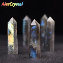Natural Moonstone Crystal Column Labradorite Quartz Crystal Stone Point Mineral Obelisk Column Wand Healing Room Decor Crafts