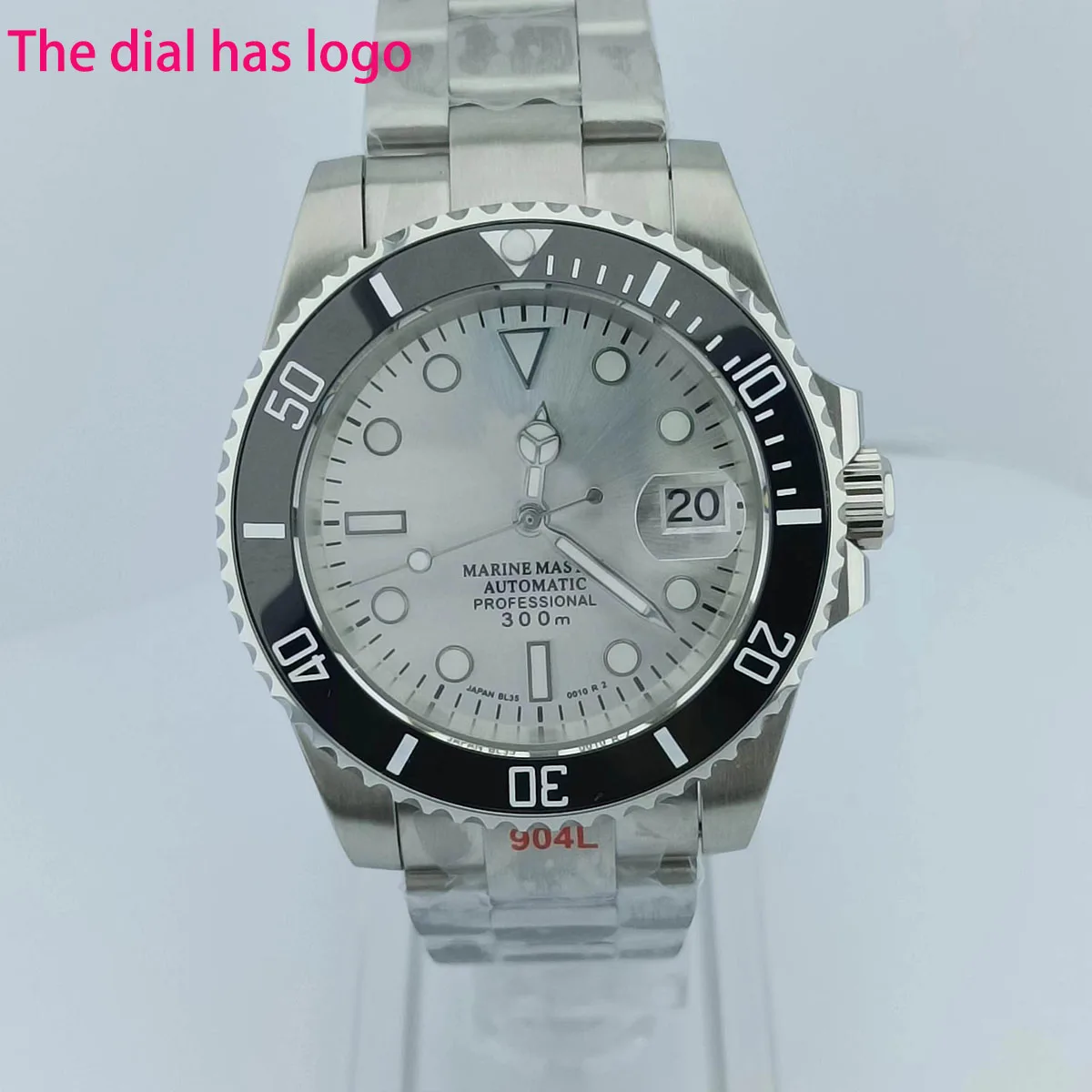 NH35 무브먼트에 적합한 시계 다이얼, NH35 40mm 케이스, 28.5mm 녹색 발광 사파이어 유리 스테인리스 스틸 케이스