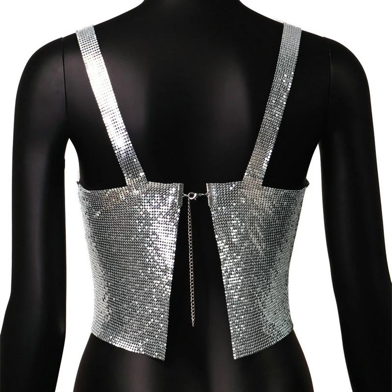 Großhandelspreis Nacht Clubwear Sexy Pailletten Strand Cover Up Tank Tops 2024 Herbst Halloween Weihnachten Crop Top Urlaub Leibchen – Detail 11