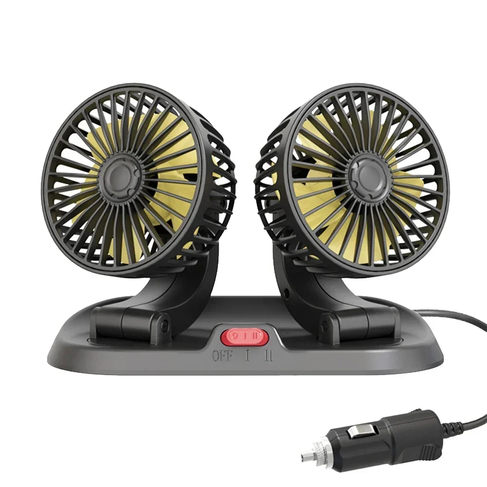 휴대용 듀얼 헤드 자동차 선풍기, 360 ° 회전, 2 단 전기 선풍기, USB 공기 순환 팬, 대시 보드 자동차 선풍기, 12V