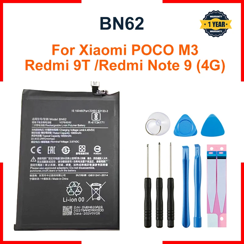 For Xiaomi POCO M3 Redmi 9T Note 4G BN62 Mobile Phone Battery