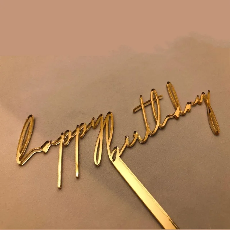 Golden Happy Birthday Acrylic Cake Toppers Creativity Birthday Cake Topper for Kids Party Decorations