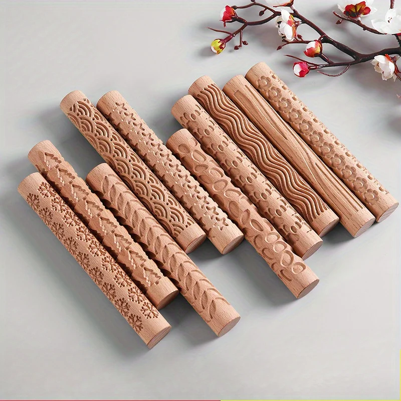 1PC Solid Wood Clay Clay Tools - Wooden Rolling Pin, Clay Press Stick, Printing Stick, Large Area Embossing Mold