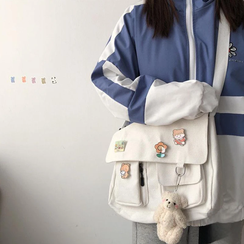 Women Simple Messenger Bag Casual Satchel Ladies Handbags Shoulder Bag Pouch Girls Sweet Printed Canvas Cross School Bags Purses