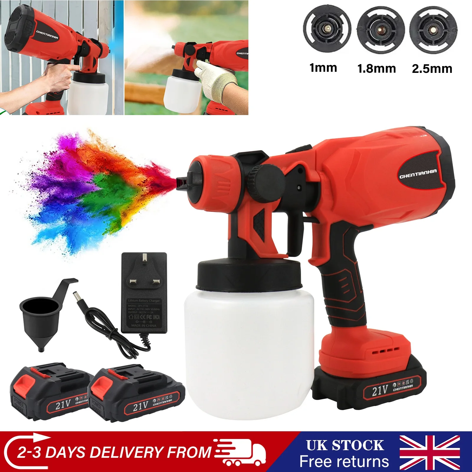 2 Battery Cordless Paint Sprayer Fence Wall Airless 21V HVLP Spray Gun UK Stock