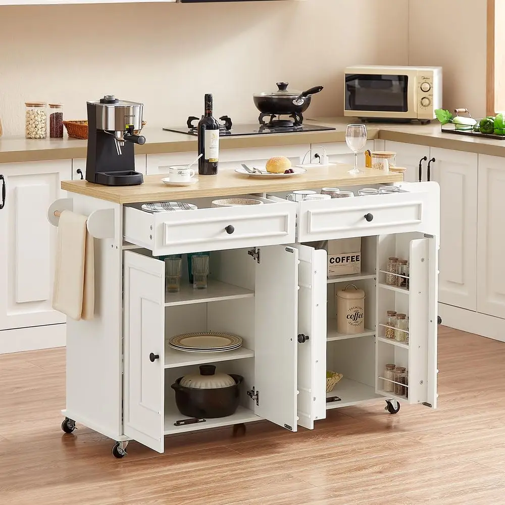 58 Mobile Kitchen Island, Kitchen Island Cart with Power Outlet, Island Table for Kitchen, Home Bar Carts with Storage, Kitchen 1