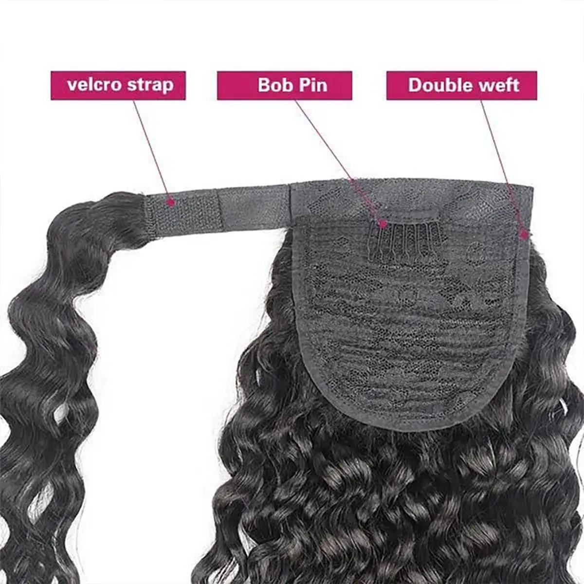 Curly Human Hair Strap Ponytail Extensions 100% Unprocessed Brazilian Hair Wrap Around Ponytails Magic Paste with Comb Clip in
