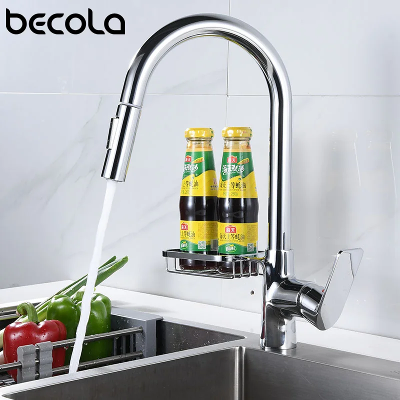 Becola Preto Torneira Da Cozinha Duas Funções Único Punho Pull Out Mixer Torneiras Torneira Pulverizador Fluxo Rotação Pia Tap