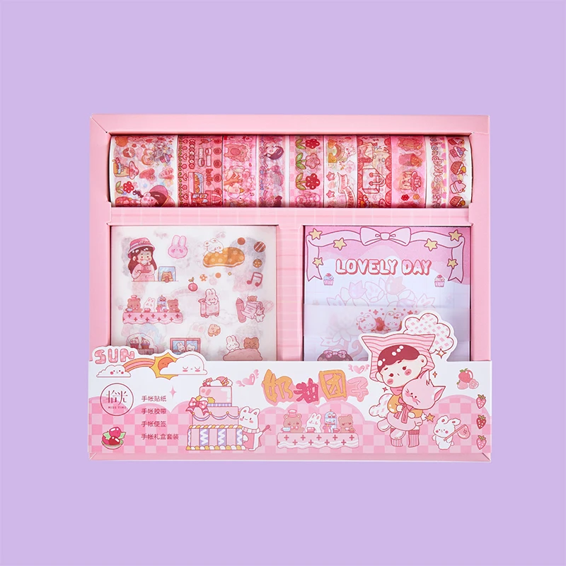 Kit de papelería kawaii para niña, cinta washi, almohadillas para notas,  pegatinas, suministros escolares bonitos, planificador