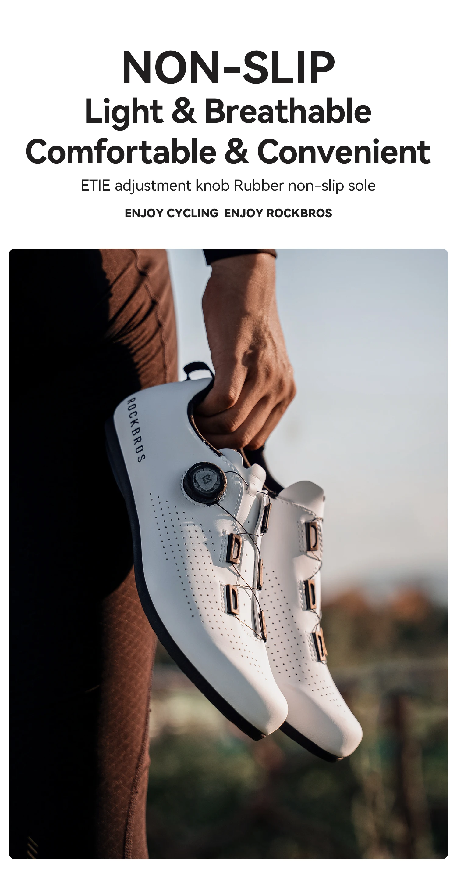 ROCKBROS Nicht unterstützte Fahrradschuhe, leicht, atmungsaktiv, CR4, nicht verriegelnd, Fahrradschuhe, Zahnstruktur, Gummi, rutschfeste Sohle, Fahrradschuhe – Detail 1