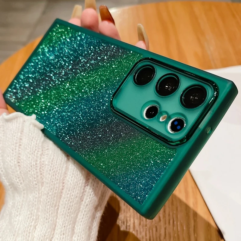 Clear Glitter Rainbow Phone Case With Lens Protector For Samsung_voghion.com