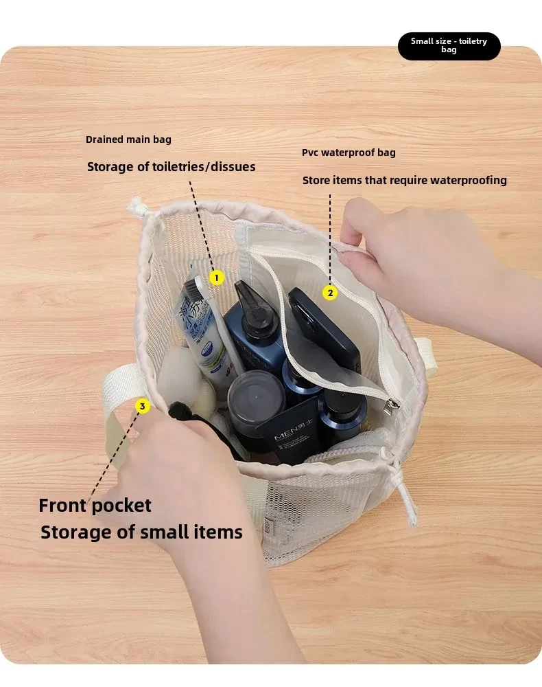 Große Kapazität Sommer Strand Tasche Entwässerung Kosmetische Lagerung Bade Tasche Kulturbeutel Make-Up Tasche Kinder Küsten Mesh Waschen Einkaufstasche – Detail 5