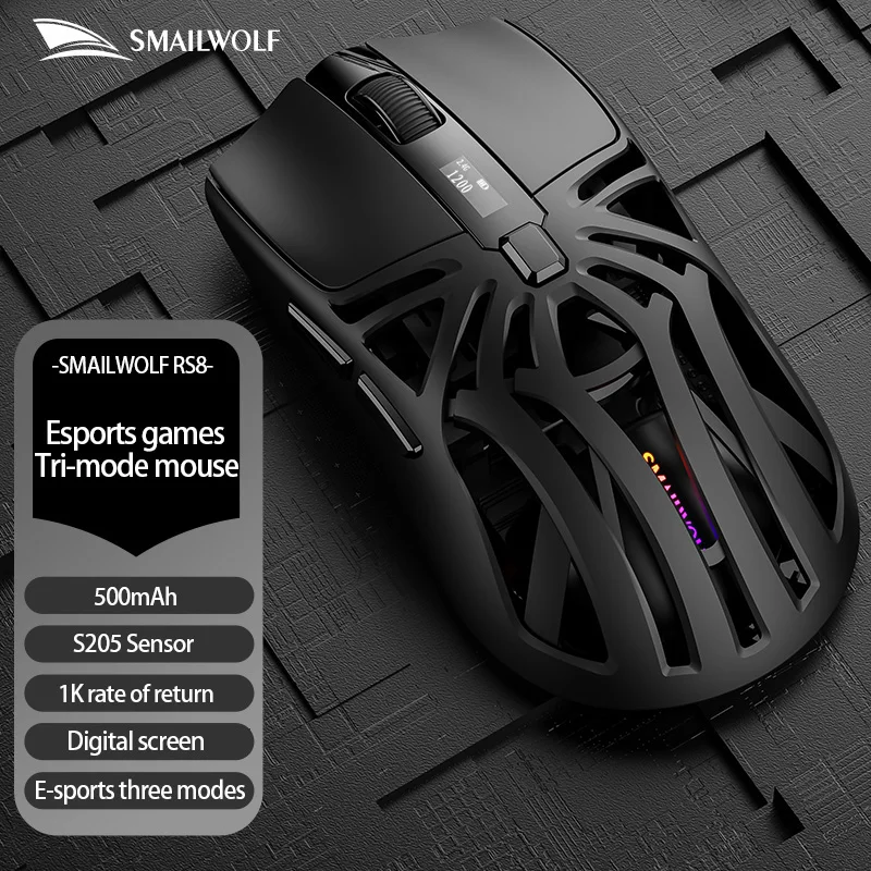 Mysz gamingowa SMAILWOLF RS8 Bluetooth bezprzewodowa 2.4G, trójtrybowa, lekka, PAW3311, do e-sportu, 1K Hz, 10000 DPI, do komputera