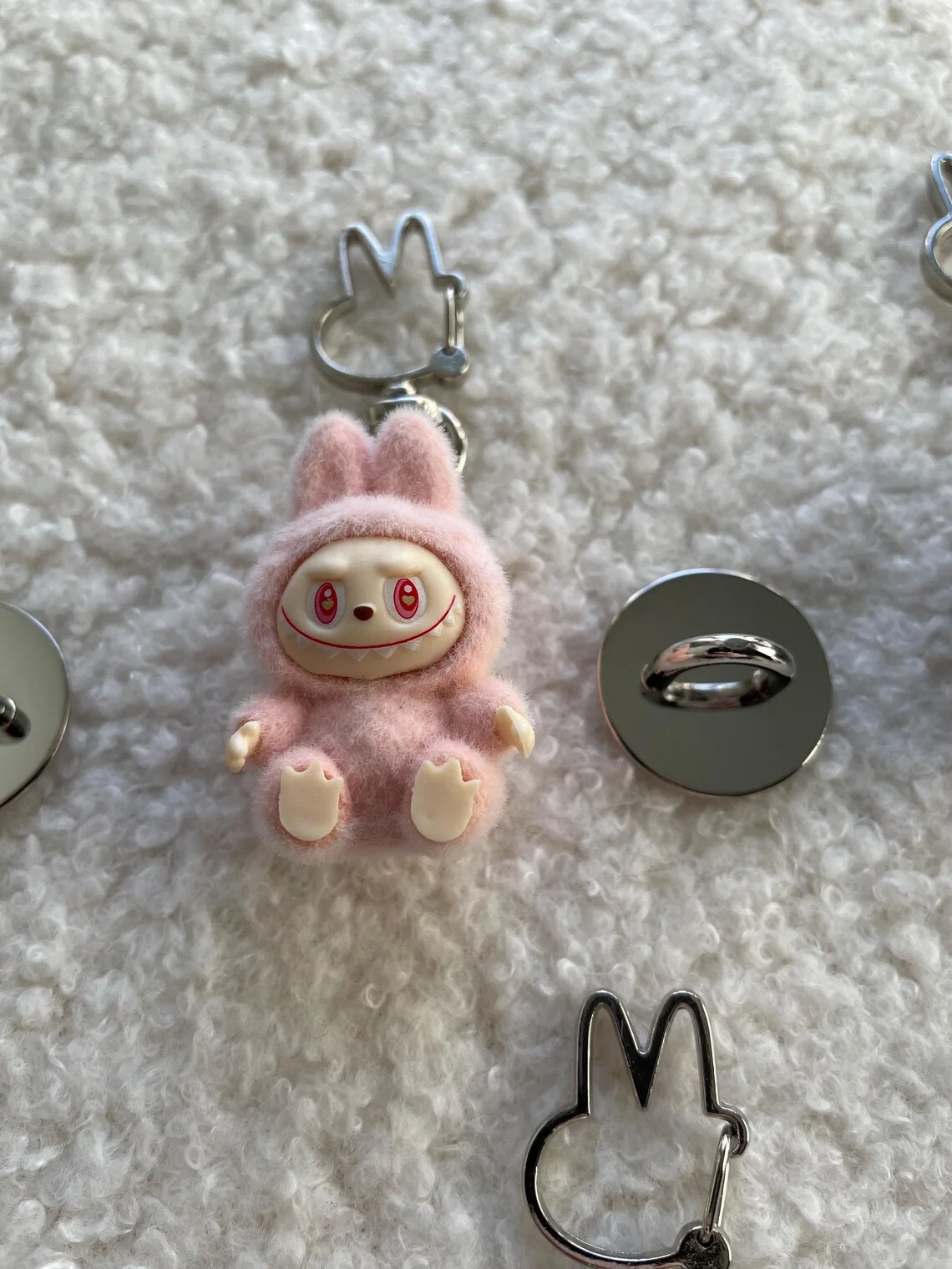 Labubu Keycharm Sticky Mini Rabbit Clasp Popmart stitch keychains anime keychain mobile phone keychain phone keychain key chains rabbit fur keychain key chain accessories car pendant key chain