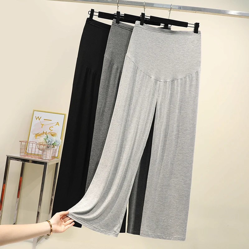 Summer Thin Cotton Pant For Pregnant Women Wide Leg Loose Maternity Abdomen Trousers High Waist Prenancy Full Length Belly Pants summer thin print chiffon wide leg pants plus size loose drawstring high waist trousers women boho beach ankle length pants 4xl