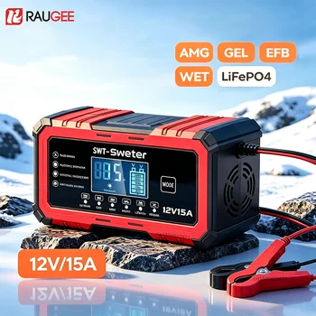 Caricabatterie per Auto 12V 15A, Caricabatterie per Moto, Mantenitore di Carica Intelligente a Impulsi, Dispositivo di Ricarica Rapida per Batterie Auto