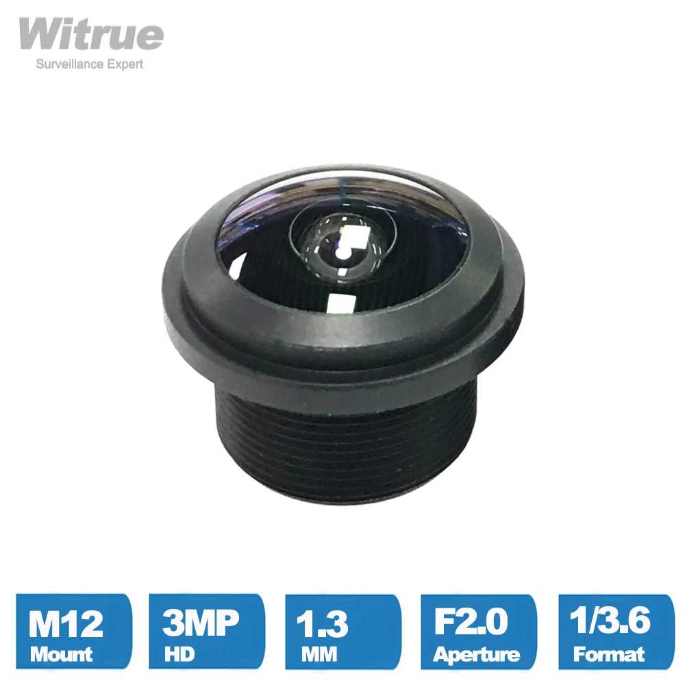 

Fisheye CCTV Camera lens 1.3mm HD 3 Megapixel M12 X P0.5 Mount 1/3.6" F2.0 Waterproof IP68 with 650nm IR filter