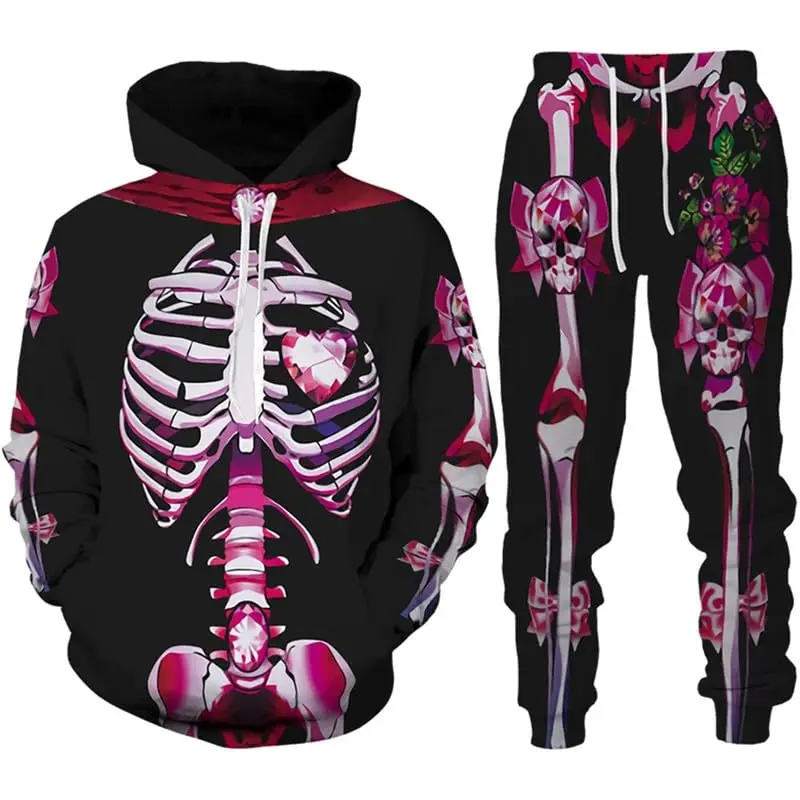 Men's Horror Skeleton 3D Printed Hoodie Pant Sets