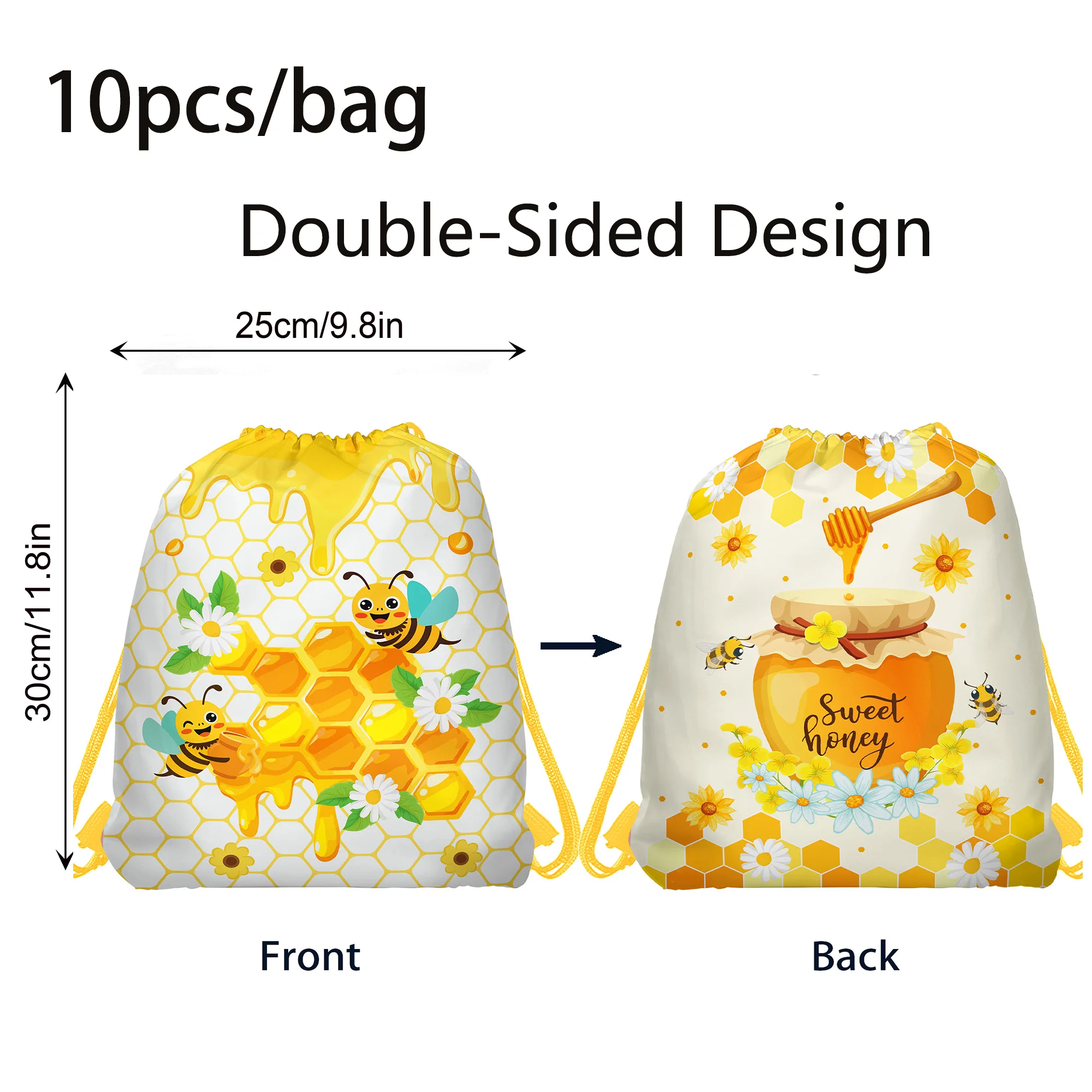 10 Stück Bienen-Vliesbeutel, Vlies-Rucksack mit Kordelzug, Geschenkverpackung für Geburtstage, Aufbewahrungsbeutel, Outdoor-Aktivitätsbeutel, Partyzubehör – Detail 5