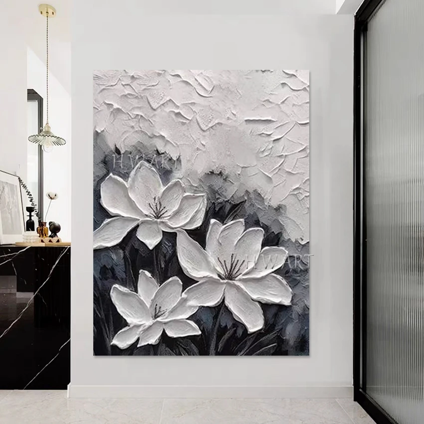 

Абстрактная простая картина с цветами, простое художественное полотно, безрамный акриловый настенный постер, черно-белая текстурированная художественная живопись