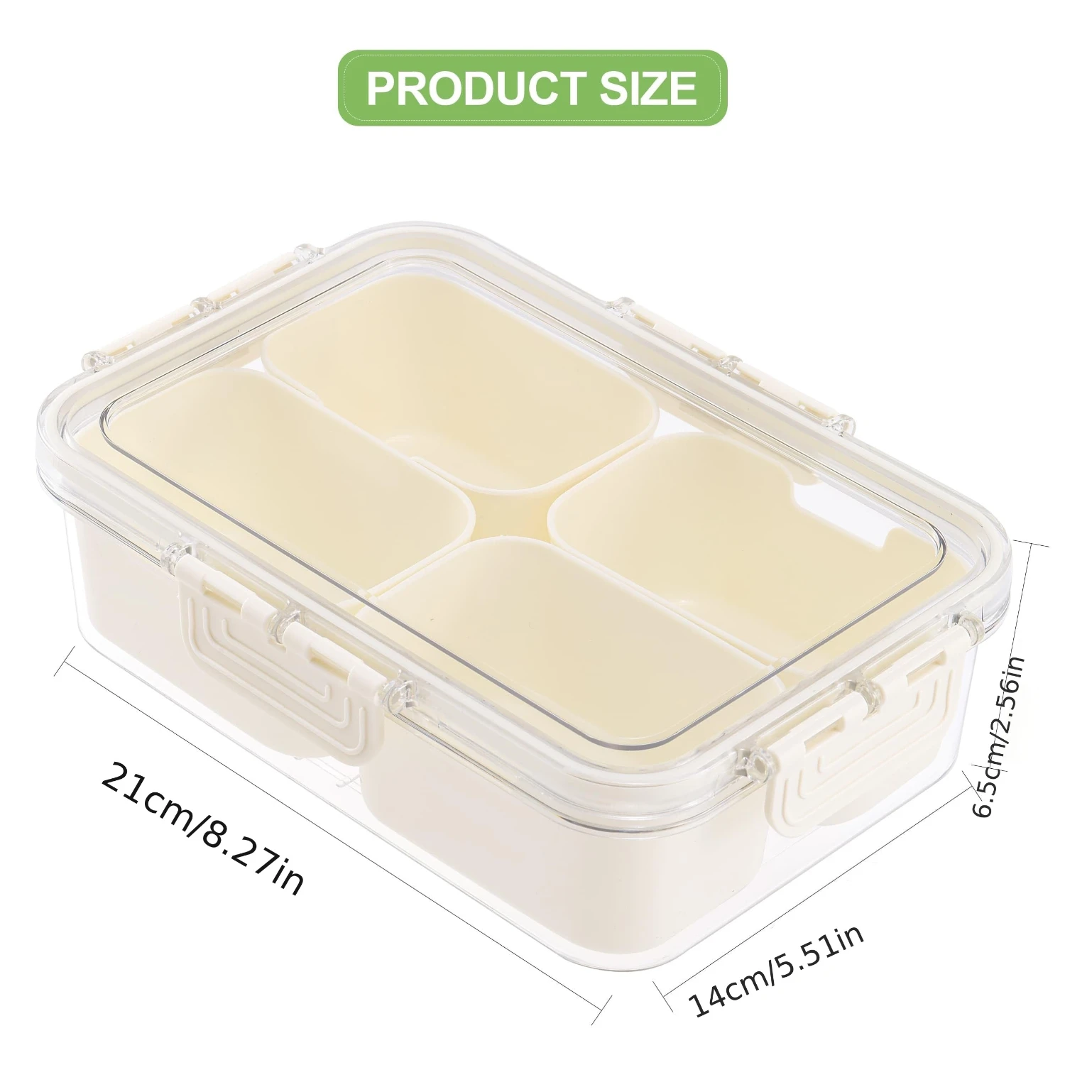 Multipurpose Plastic Food Container with Divided Sections-Reusable Square Snack Box with Flip-Top Closure for Candy, Vegetabl