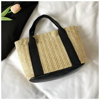 Woven Straw Handbag Natural Women'S Bucket Bag Straw Shoulder Bag Versatile Top Handle Handbag For Commute Beach Vacation Dating 1