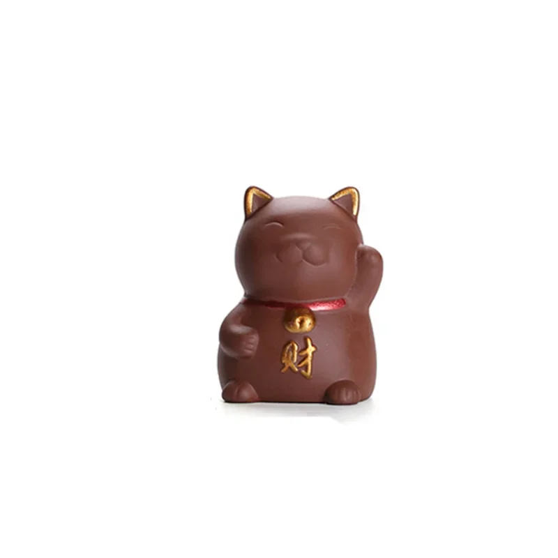 Chinese Boutique Purple Clay Tea pet Mascot Lucky Cat Tea Figurine Ornaments Handmade Crafts Set Decoration Accessories