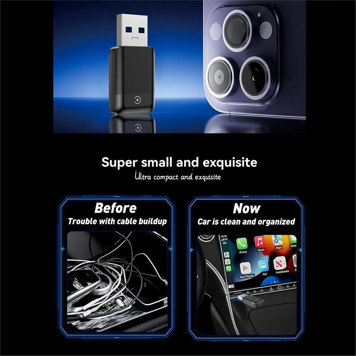 A10R 2 in 1 무선 카플레이 안드로이드 오토 어댑터 스마트 AI 박스 카플레이 WiFi & 블루투스 유선 카플레이를 무선 카플레이로 변환