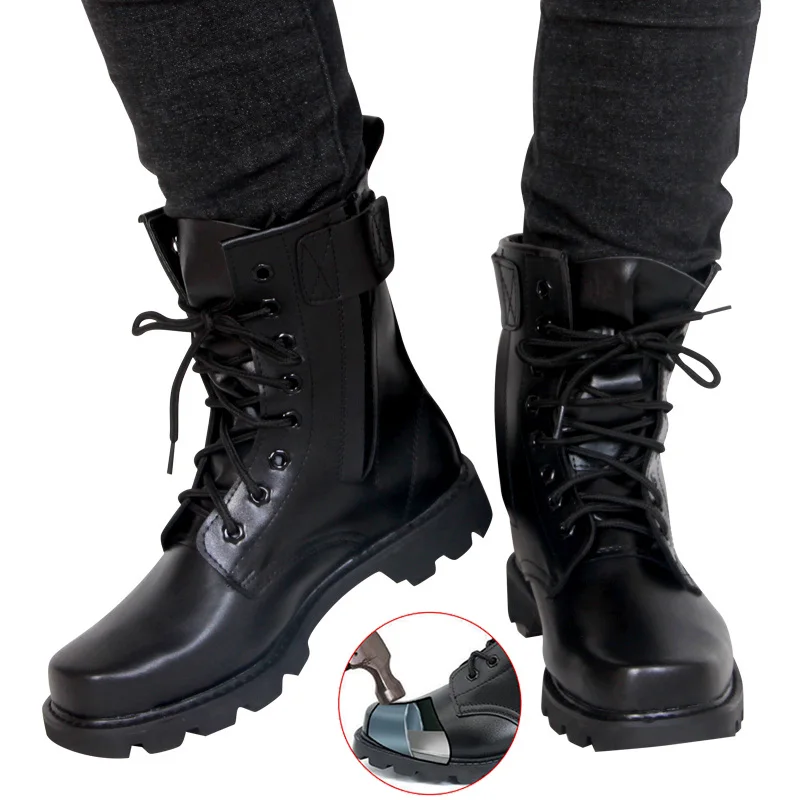 Botas militares de cuero para hombre, zapatos de con punta de acero, calzado de seguridad para senderismo, caza, combate táctico, Invierno - AliExpress