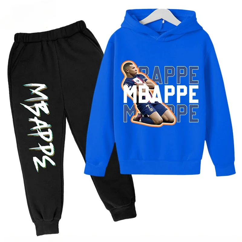 thumbnail image 1 of Conjunto de sudadera y pantalones con estampado de Mbappé para niños, primavera y otoño, ropa deportiva de 2 piezas para niños y niñas, ropa para niños, 1 of 4