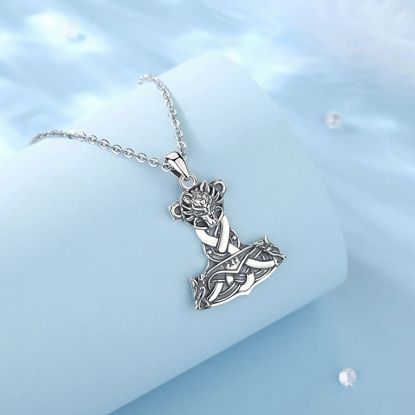 Viking Necklace Thor Hammer With Valknut and Tiwaz, Norse Mjolnir Pendant in Silver or Gold
