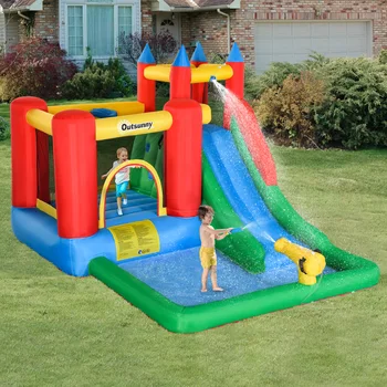 Inflatable Slide Water Park Trampoline Bouncing House Outdoor Garden For Endless Fun to Kids with Blower and Toys 5