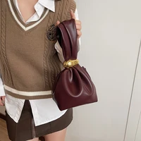 Design Mini PU Leather Dumpling Niche Clutch Bags for Women Fashion Knotted Female Retro Shoulder Bag Wrist Handbags and Purses - Image 2