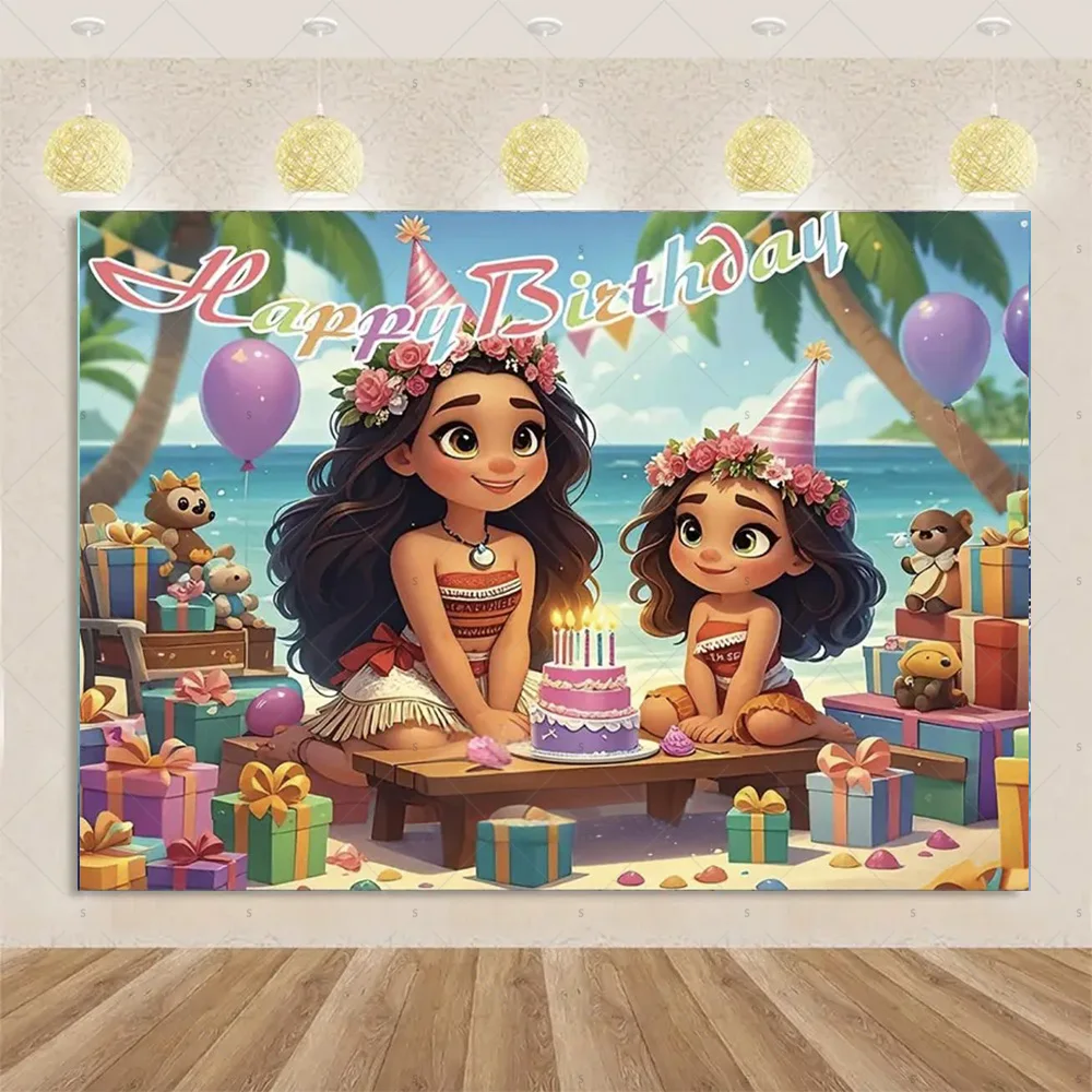 Moana Theme Background Banner Girls Birthday Party Decorations Iconic Brand Princess Backdrop Baby Shower Supplies Photo Shoot Props