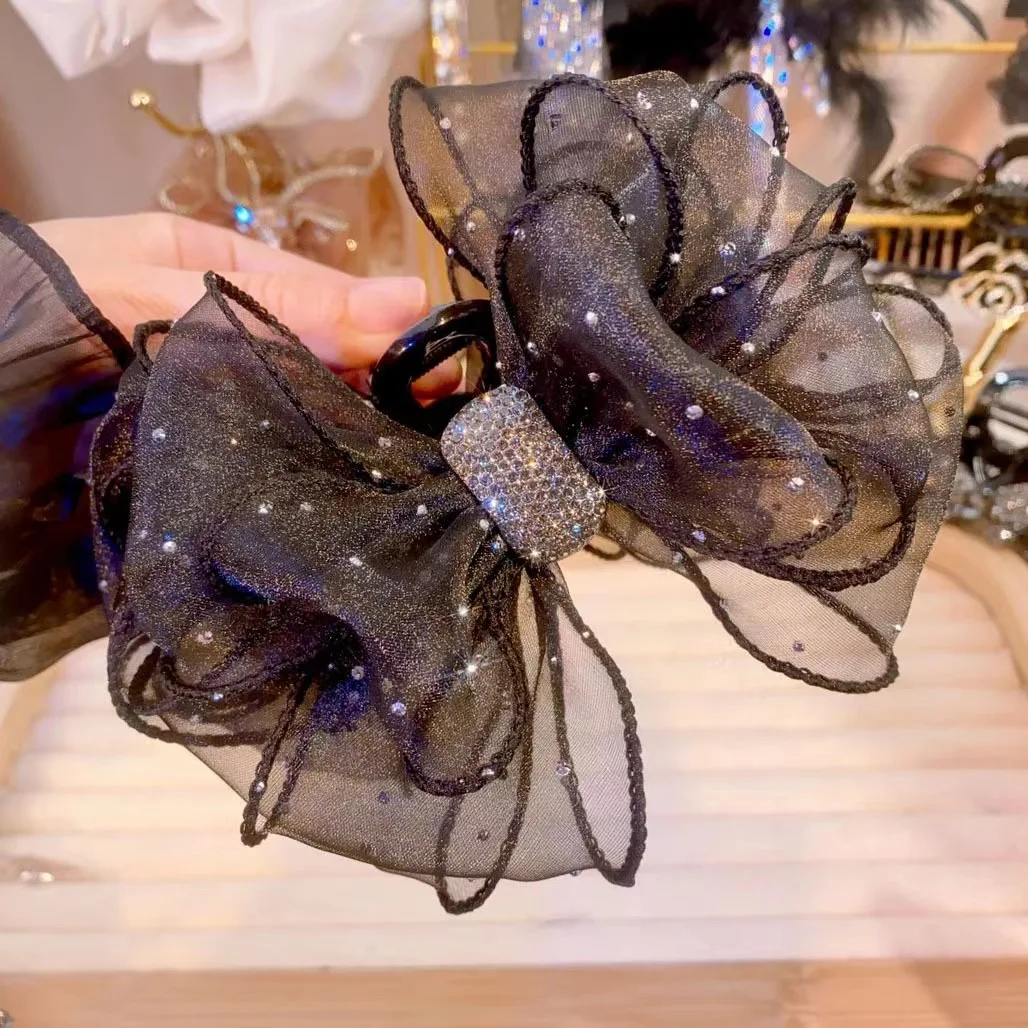 Hair Claw Hair Clips Hair Accessories Fashion Mesh Bow Grab Clip Women Extra Large Bow Hair Claw Clips Barrette Girl Ponytail Shark Hairclip Hair Accessories Headwear