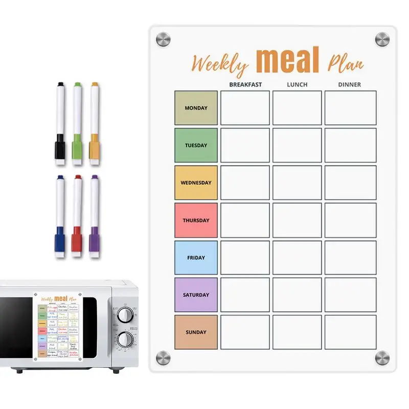

Планировщик еды, магнитная белая доска для планировки еды с 6 магнитными блокнотами на холодильник со стираемыми пластинами для продуктов