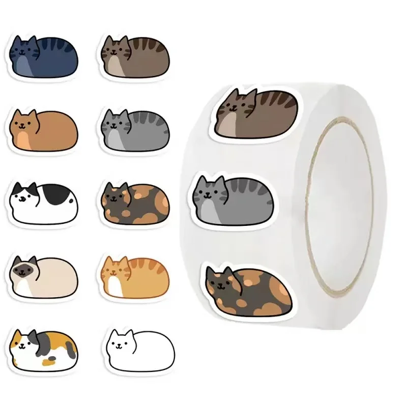 500pcs/roll 귀여운 고양이 낙서 데칼 선물 장식 스티커 노트북 물병 수하물 전화 케이스 DIY 씰 스티커