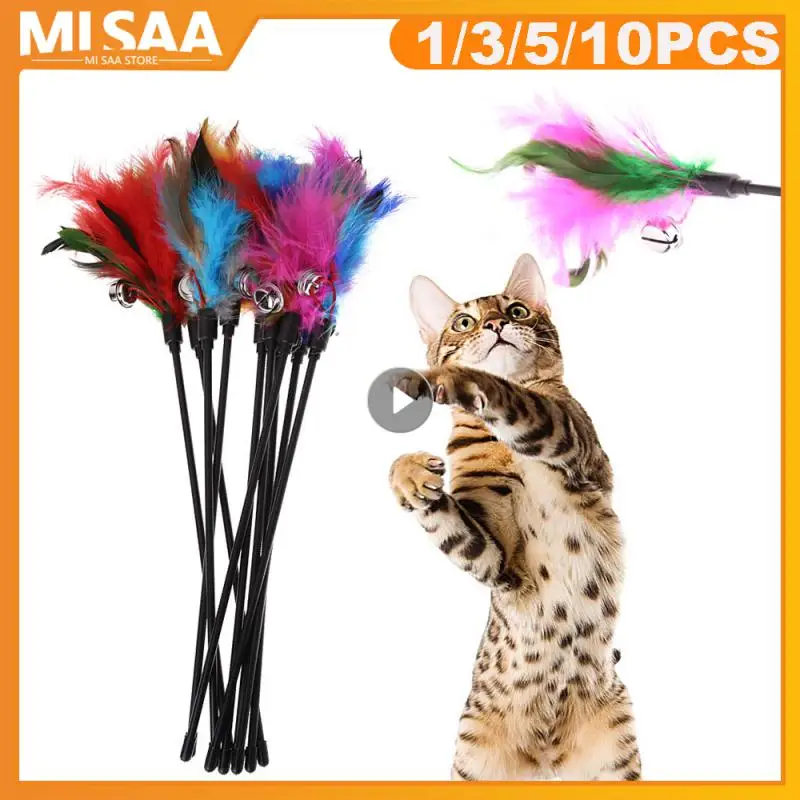 

Funny Interactive Cat Toys Rod With Bell And Feather Toys For Cats Kitten Pet Stick Wire Chaser Wand Cat Toy Cat Accessories