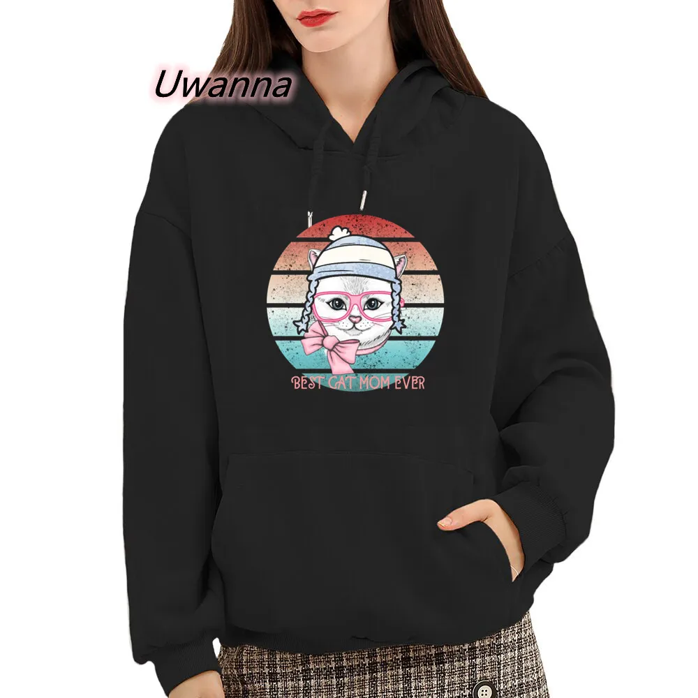 

Harajuku Best cat Mom Ever Hoodies Women's Sweatshirts Printing Oversized Tops Hoodie Winter Streetwear Casual Pullovers Clothes
