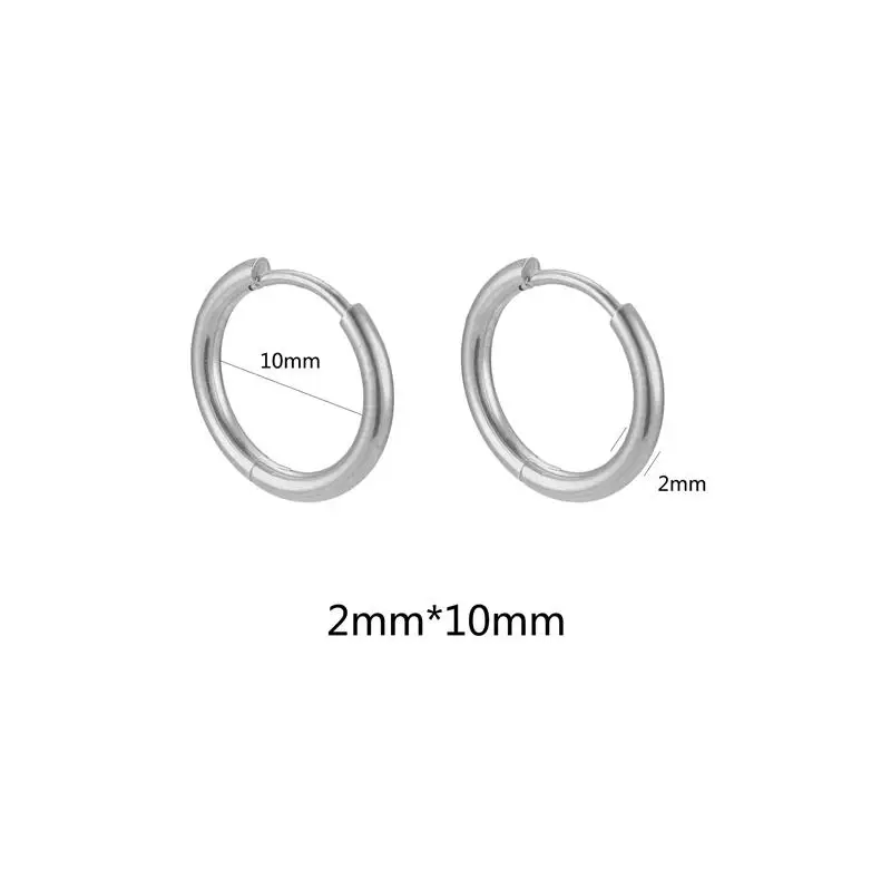 10pcs Stainless Steel Small Hoops Earring Piercing Ear Cartilage 8-20mm Women Men Stainles Steel Round Circle Pendientes 3