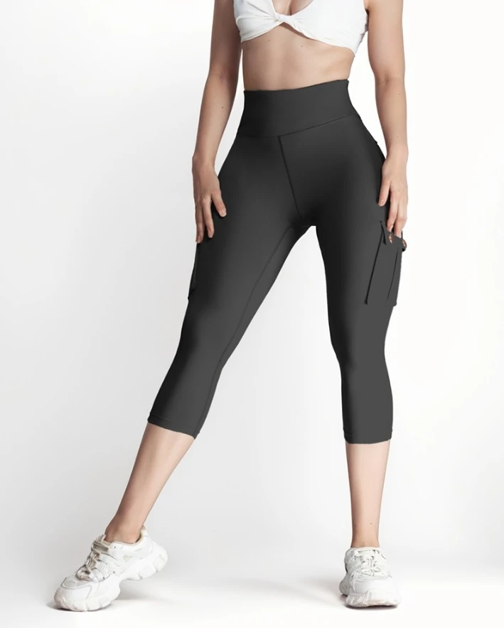 Cropped Sports Active Pants Summer Pocket Design High Waist Hip Lifting Tight Womens Casual Yoga Pant Elastic Slim Workwear Pant