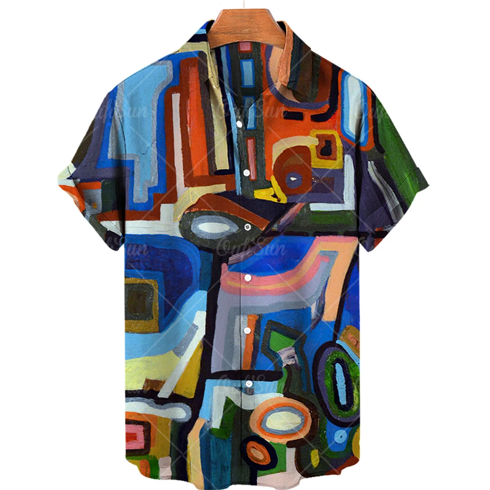 Men Short Sleeved Hawaiian Shirt Beach Travel Oversized Graffiti Flower