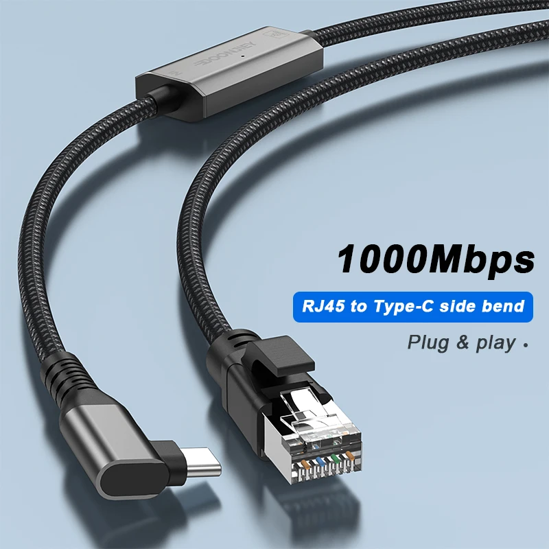 앵글 USB C-이더넷 케이블 2500Mbps 기가비트 이더넷-USB C 케이블 ..