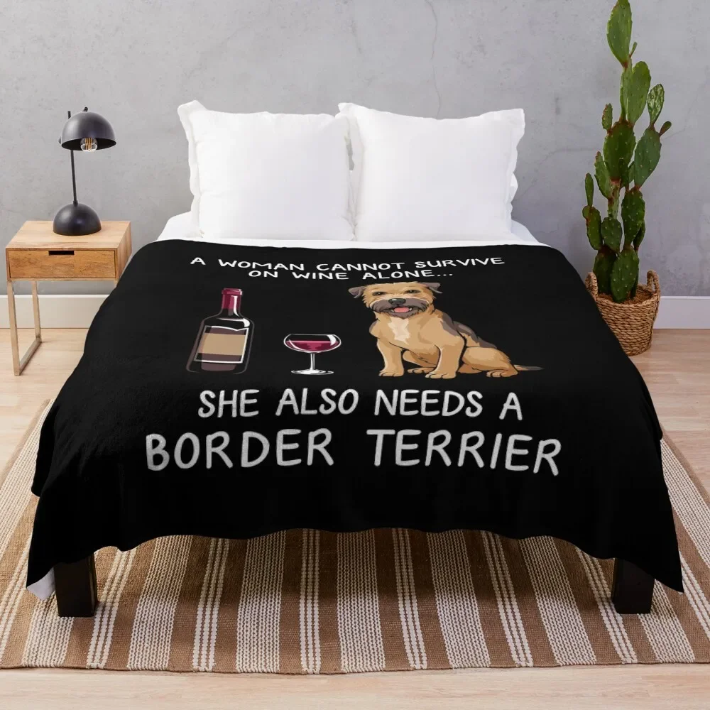 

Border Terrier and wine Funny dog Throw Blanket halloween Travel Luxury Designer Blankets
