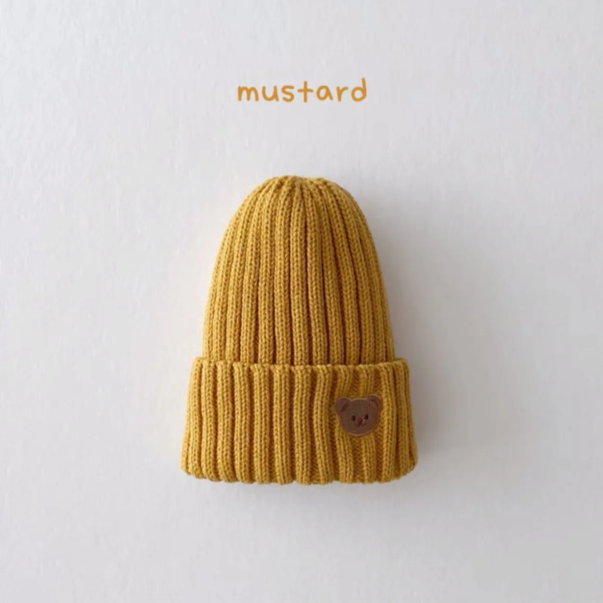 Knit Hat Baby Hat Korea Spring Autumn Kids Boys Girls Knit Hat Candy Color Bear Head Embroidery