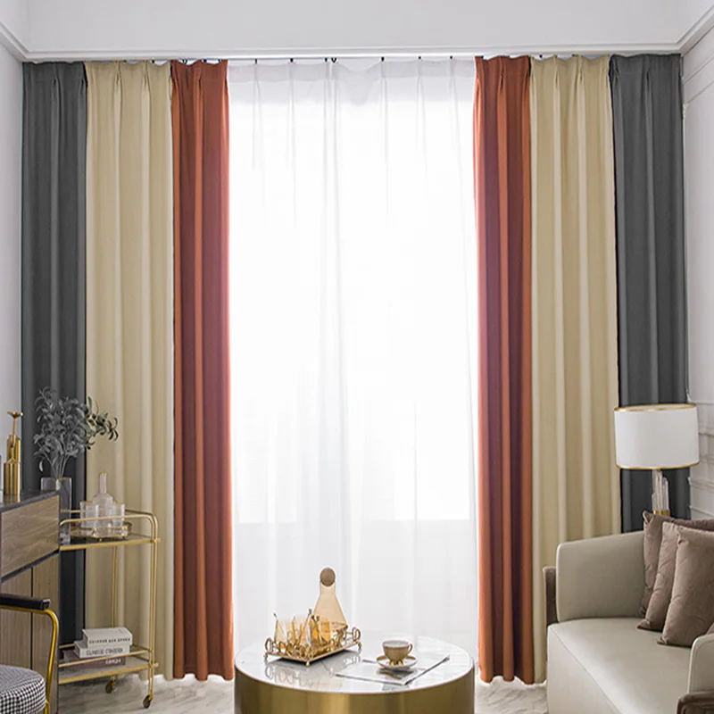 New Brown Orange Bear Luxury Style Plaid Solid Color Printed Thin Curtain  Bedroom Living Room Window Curtain Package 2 Panels - AliExpress